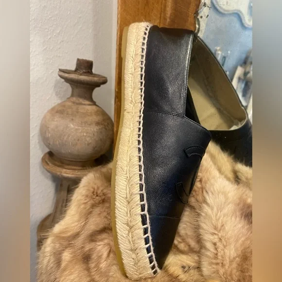 Authentic Chanel Black Leather Espadrille Shoes - Picture 7 of 16